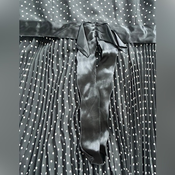 Vintage Luisa Spagnoli Black Polka Dot Pleated Midi Dress with Satin Waist Tie - Picture 2 of 8